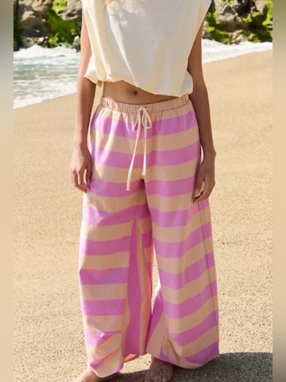 Free-est Dakota pink beige  Striped Drawstring pants Free people like new